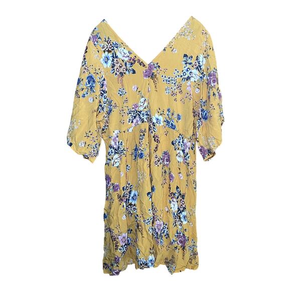 Torrid Yellow Floral Dress - Adjustable Drawstring Tie - Picture 3 of 9